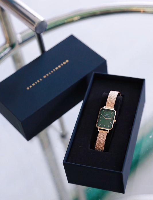 Rose Gold Daniel Wellington Quadro Pressed Melrose Emerald Women's Watch
