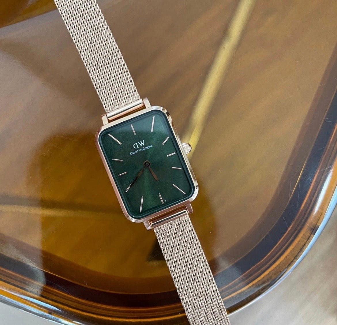 Rose Gold Daniel Wellington Quadro Pressed Melrose Emerald Women's Watch