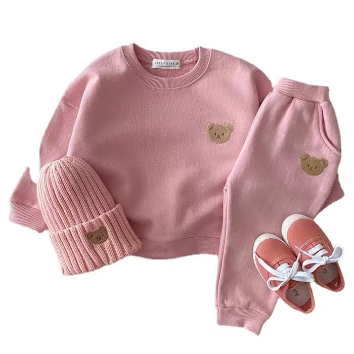 Baby Bear Plain Top & Bottom Set -Pink