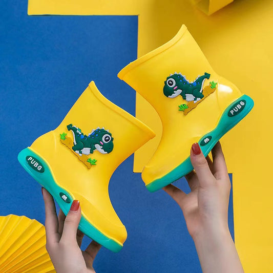 GIRLS Non-slip Waterproof Cartoon Dragon Rain Boots- YELLOW